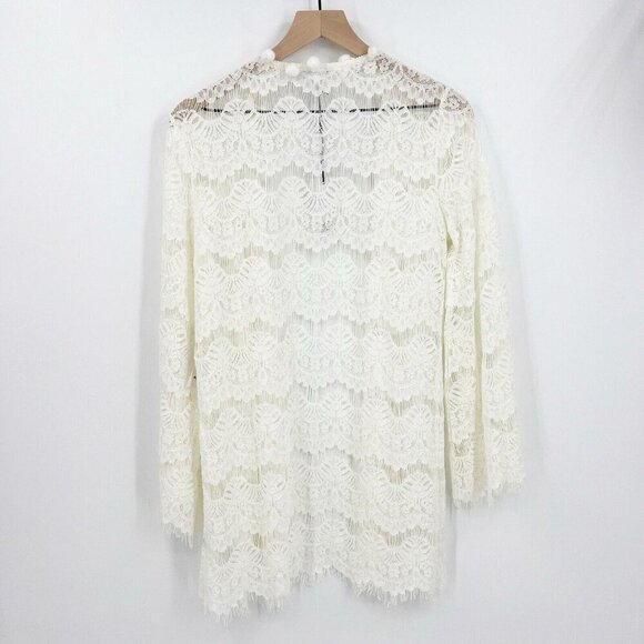 NWT Loveriche White Eyelash Lace Pom Pom Boho Cardigan Topper Small Festival - Picture 6 of 6